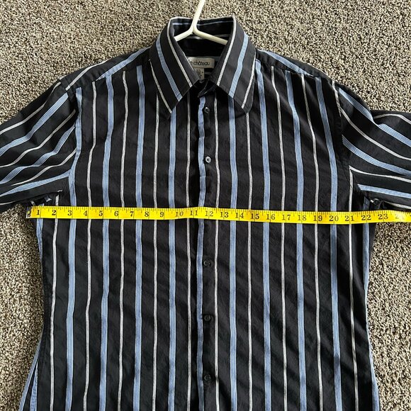 Le Chateau Men's Button Down Dress Shirt Dark Blue with Stripes Size L - Picture 8 of 9